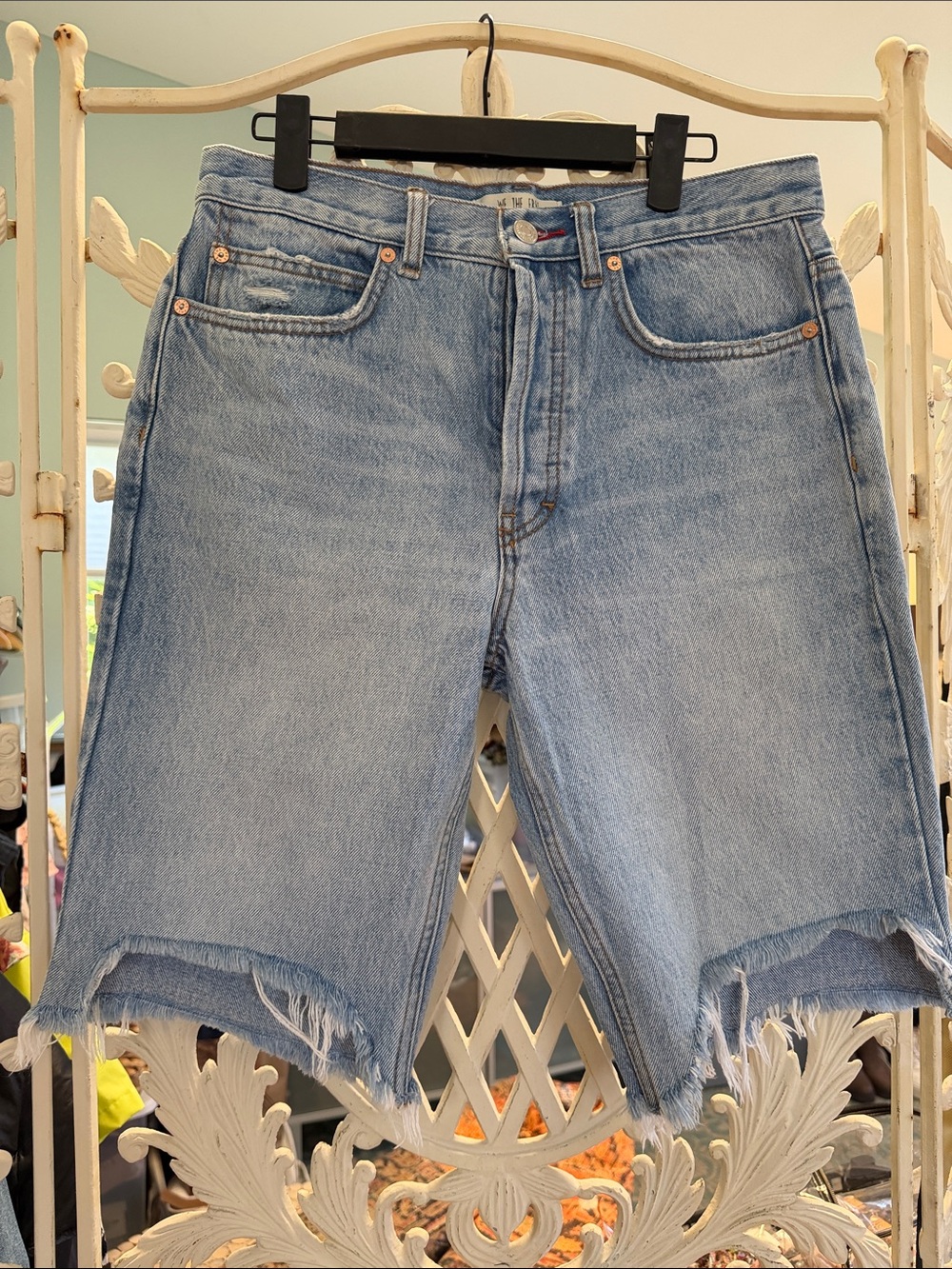 Free People Light Blue Distressed Cut Off Denim Shorts